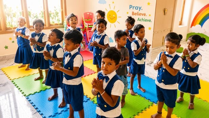 Children in prayer at Virtual Kids Pre School classroom